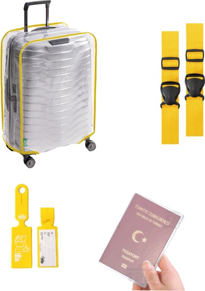 Valiz Kılıfı Seti *renkli Biyeli Valiz Kılıfı + Valiz Kemeri + Valiz Etiketi + Pasaport Kılıfı*