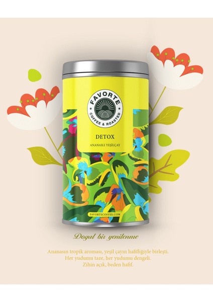 50 gr Ananas Özlü Yeşil Çay Teneke Çay | Favorte Coffee Ananas Özlü Yeşil Çay