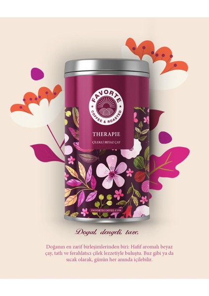 50 gr Çilekli Terapi Beyaz Çay Teneke Çay | Favorte Coffee Therapie Beyaz Çay