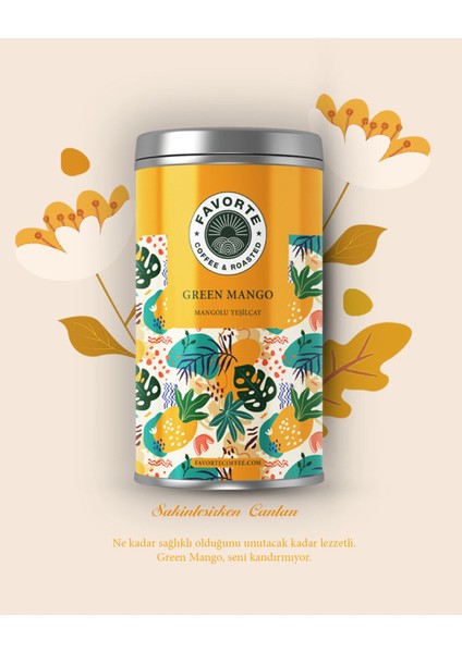 50 gr Egzotik Mango Aromalı Yeşil Çay Teneke Çay | Favorte Coffee Mango Özlü Yeşil Çay