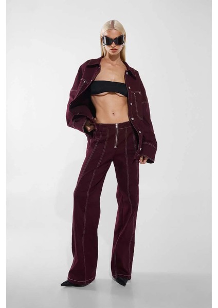 Plum Renkli Kourt Oversized Ceket - Rahat Fit ve Şık Detaylar