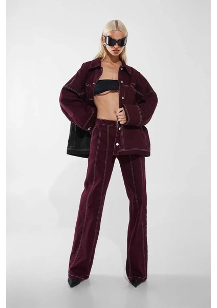 Plum Renkli Kourt Oversized Ceket - Rahat Fit ve Şık Detaylar fırsatları
