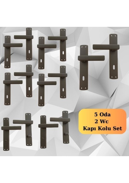 Lusso Antrasit 5 Adet Oda 2 Adet Wc Aynalı Kapı Kolu Set