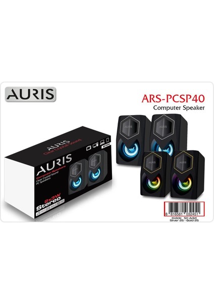 ARS-PCSP40 Baslı 3.5mm Jack 2X3W Rgb Işıklı Bilgisayar Hoparlörü