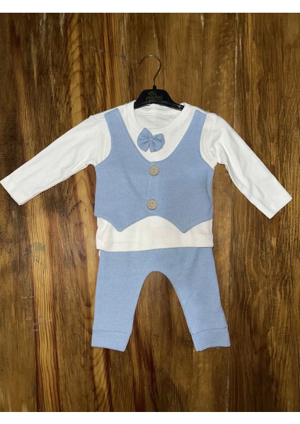 3-12 Aylık Papyonlu Takım Mavibeyaz