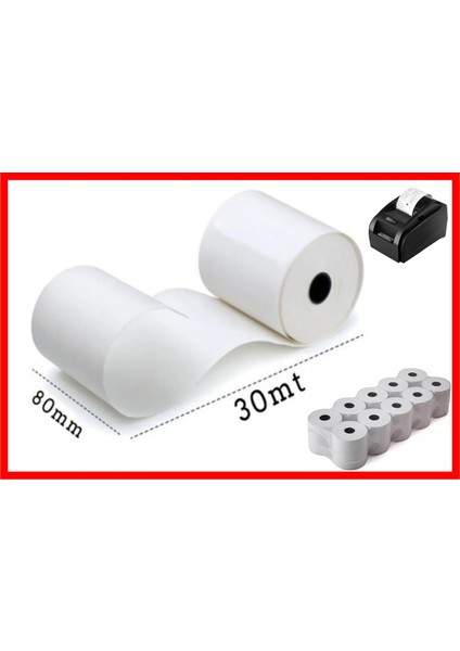 Termal Pos ve Adisyon Rulosu,termal Yazıcı Kağıdı,termal Bilgi Fişi 80 Mmx 30 mt (10 Paket) 100 Adet