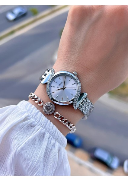 Çelik Kordon 2 Yıl Garantili 30 mt Suya Dayanıklı Kadın Kol Saati+Bileklik HM.B60S01.1 fiyatları