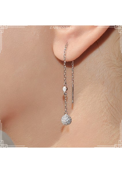 925 Ayar Yarımküre Tasarımıyla Zirkon Taşlı Gümüş Uzun Zincir Küpe fiyatları