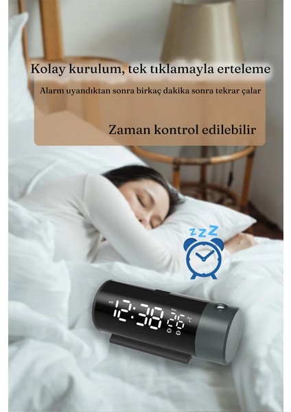 180 Dönebilen Projeksiyonlu Dijital Saat Şarj Bağlantısı LED Ekran Çalar Saat Ekran Çift Alarm Sıcak fırsatları