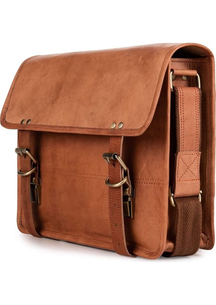 York Deri Omuz Çantası Laptop Bölmeli Küçük Messenger Çanta Kahverengi fiyatları