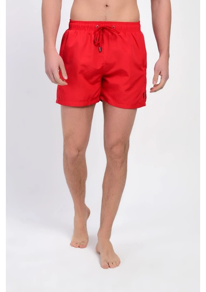 Erkek Kırmızı Deniz Şortu Fermuarlı Cepli 12018