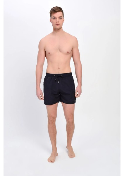Erkek Siyah Deniz Şortu Fermuarlı Cepli 12018