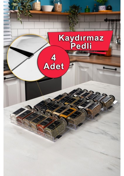 24'lü Şeffaf Pleksi Standlı Cam Kapaklı Baharatlık Seti Etiket Fırça Huni Hediyeli MH02SLVR24F
