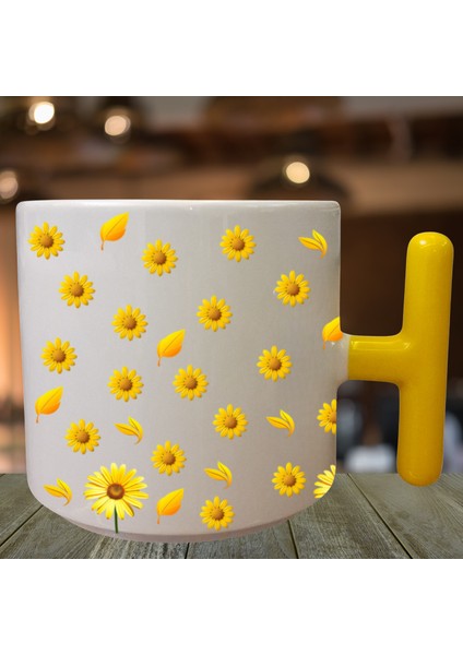 Isme Özel Sarı Çiçekli Mola – 240 ml Sarı T Kulplu Porselen Kupa fiyatları