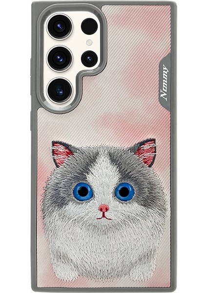 Samsung S24 Ultra Uyumlu 3D Göz Kedi Detaylı Gerçek Nakış Işlemeli Kabartmalı Big Eyes Kılıf