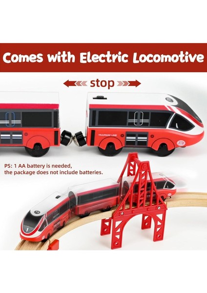 58 Parçalı Ahşap Tren Seti, Elektrikli Lokomotif ve Itfaiye Aracı ile Model Demiryolu Oyuncağı modelleri