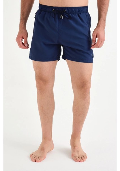 Erkek Lacivert Deniz Şortu Fermuarlı Cepli 12018