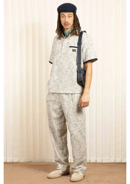 Erkekler Için Ecru Ikili Plise Tweed Pantolon - Rahat Kesim ve Şık Tasarım