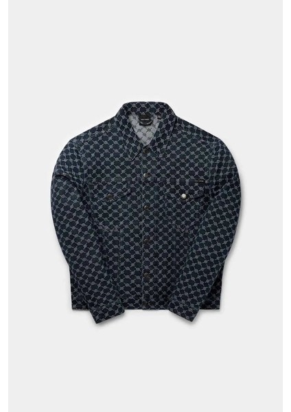 ralf Erkek Ceket - Denim Jakarlı, Monogram Desenli, Regular Fit