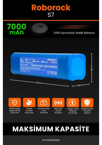Robo- Mi Roborock S7 7000MAH Robot Süpürge Bataryası - Yüksek Yoğunluklu Li- Ion Hücre fiyatları