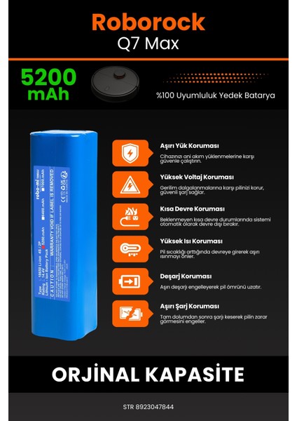 Roborock Q7 Max 5200mAh Robot Süpürge Bataryası - Gerçek Kapasite, Maksimum Güvenlik indirimleri