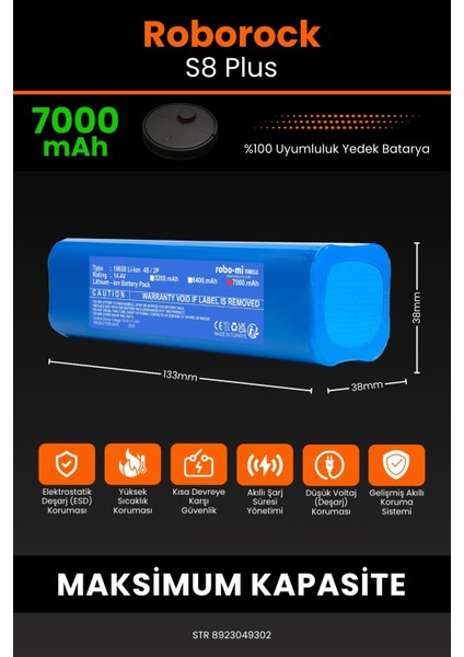 Roborock S8 Plus 7000mAh Robot Süpürge Bataryası - Yüksek Yoğunluklu Li-ion Hücre fiyatları