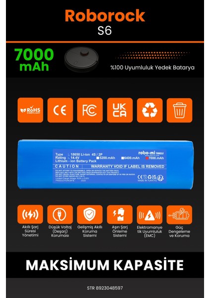 Roborock Roborock S6 7000mAh Robot Süpürge Bataryası - Koruma Katmanlı Batarya Teknolojisi modelleri
