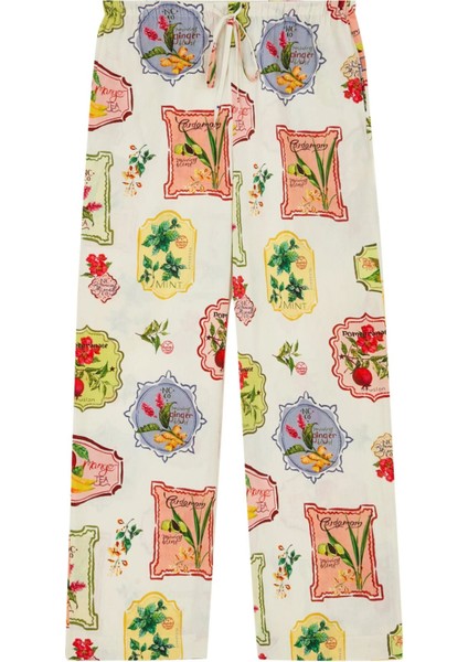 Shona Retro Desenli Geniş Paça Pantolon, Organik Pamuk, Renkli Yaz Stili
