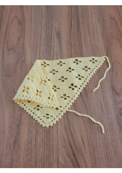 Örgü Bandana, El Örgüsü Desenli Üçgen Bandana, Yazlık Bandana