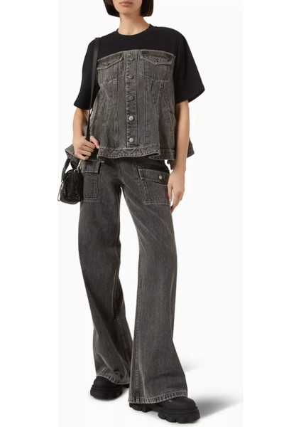 Gri Cargo Jean Yüksek Bel, Geniş Paça, Ayarlanabilir Kemer Detaylı fiyatları