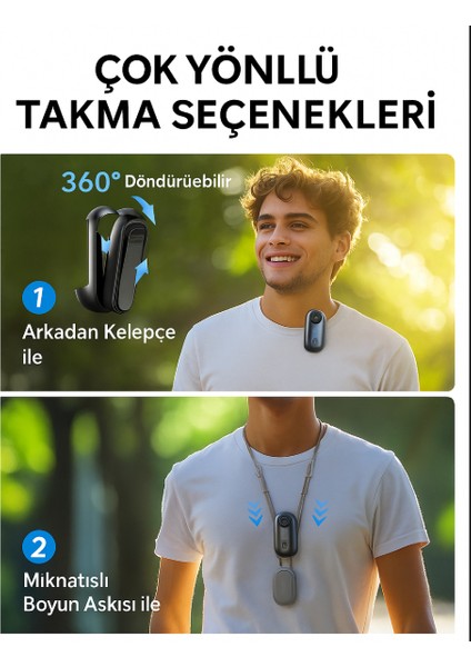 2k Mini Vücut aksiyon Kamerası, 360° Dönebilen Klipsli ve Manyetik Klipsli Giyilebilir Kamera, 120 Dakika Kayıt Süresi