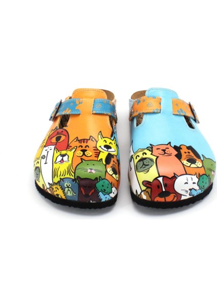 G251 Animals Desen Baskılı Burnu Kapalı Turuncu Mavi Sabo Kız Çocuk Kadın Terlik