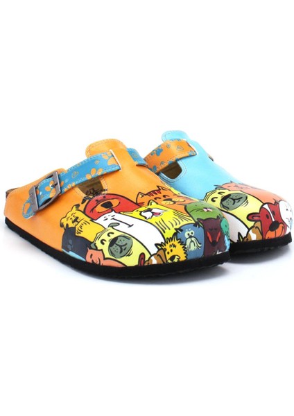 G251 Animals Desen Baskılı Burnu Kapalı Turuncu Mavi Sabo Kız Çocuk Kadın Terlik fiyatları