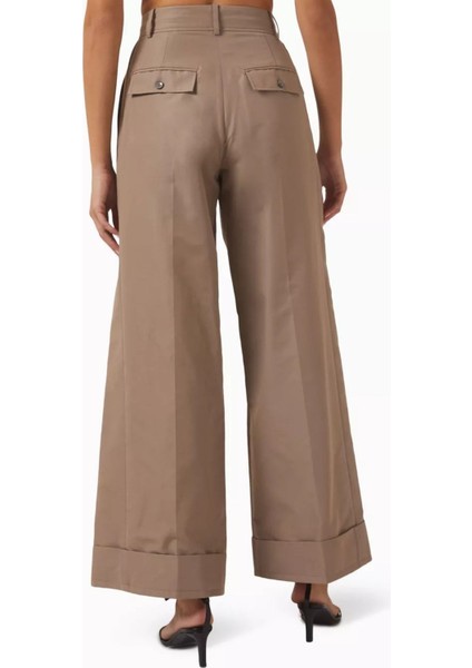 Gri Pileli Palazzo Pantolon Yüksek Bel, Italyan Pamuk, Geniş Paça