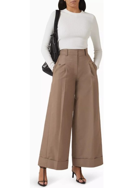 Gri Pileli Palazzo Pantolon Yüksek Bel, Italyan Pamuk, Geniş Paça fiyatları