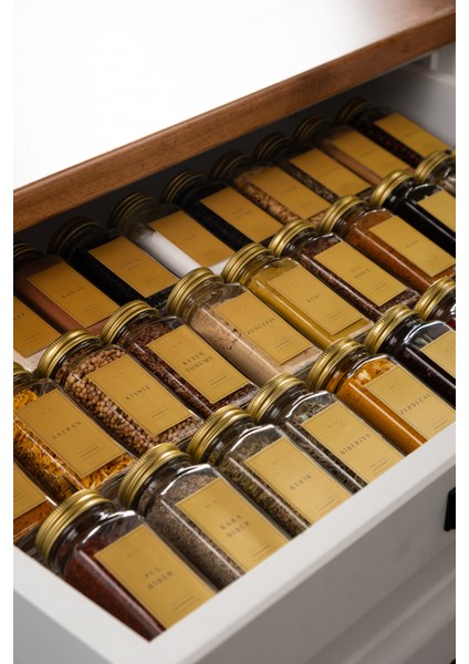 24'lü Şeffaf Lego Standlı Cam Kapaklı Baharatlık Seti Etiket Fırça Huni Hediyeli MH03GLD24F