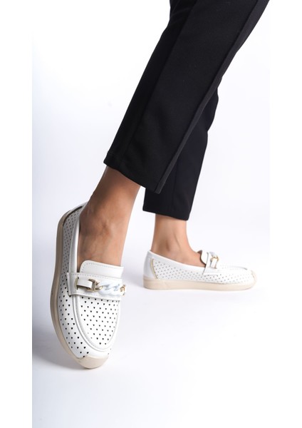 Helen Bağcıksız Ortopedik Rahat Taban Kalp Desenli Kadın Babet Ayakkabı Kt Beyaz fırsatları