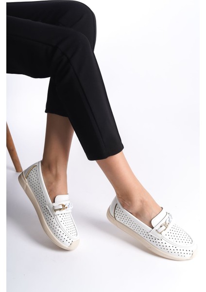 Helen Bağcıksız Ortopedik Rahat Taban Kalp Desenli Kadın Babet Ayakkabı Kt Beyaz indirimleri