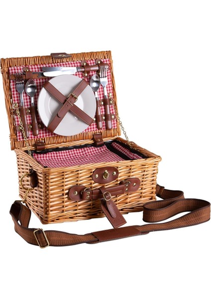 2 Kişilik Piknik Sepeti, El Dokuması Söğüt, Soğutma Bölmeli, Aksesuar Setli