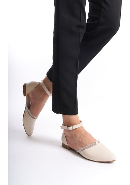 Aurora Tokalı Ortopedik Rahat Taban Taş Detaylı Kadın Babet Ayakkabı Kt Krem fırsatları