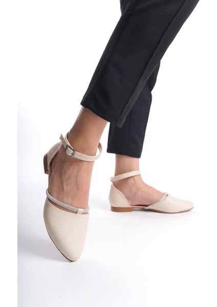 Aurora Tokalı Ortopedik Rahat Taban Taş Detaylı Kadın Babet Ayakkabı Kt Krem indirimleri