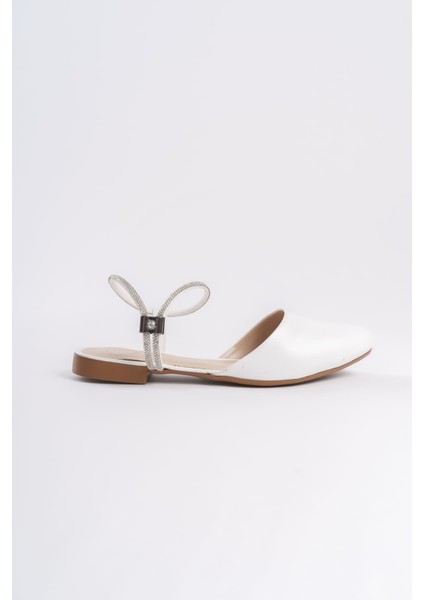 Celıne Lastikli Ortopedik Rahat Taban Bilekten Taş Detaylı Kadın Babet Ayakkabı Kt Beyaz modelleri