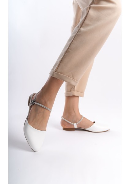 Celıne Lastikli Ortopedik Rahat Taban Bilekten Taş Detaylı Kadın Babet Ayakkabı Kt Beyaz fırsatları