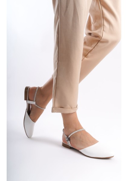 Celıne Lastikli Ortopedik Rahat Taban Bilekten Taş Detaylı Kadın Babet Ayakkabı Kt Beyaz indirimleri