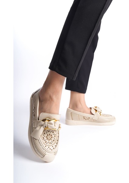 Handy Bağcıksız Ortopedik Rahat Taban Çiçek Desenli Kadın Babet Ayakkabı Kt Krem fırsatları