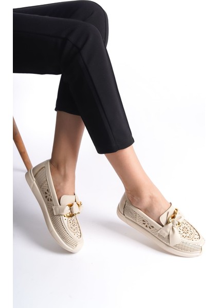 Handy Bağcıksız Ortopedik Rahat Taban Çiçek Desenli Kadın Babet Ayakkabı Kt Krem indirimleri