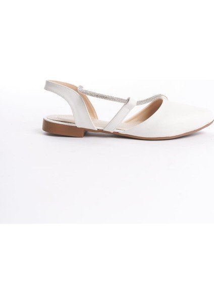 Aubrey Lastikli Ortopedik Rahat Taban Taş Detaylı Kadın Babet Ayakkabı Kt Beyaz modelleri