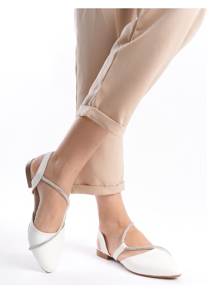 Aubrey Lastikli Ortopedik Rahat Taban Taş Detaylı Kadın Babet Ayakkabı Kt Beyaz fırsatları