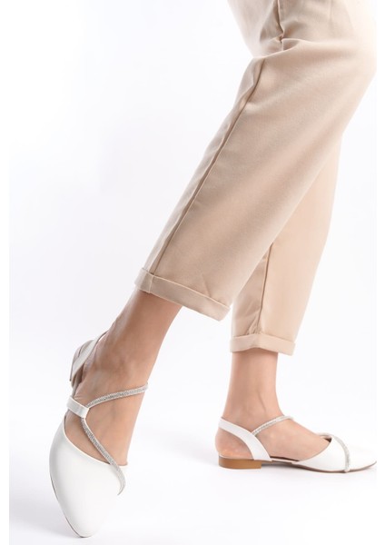 Aubrey Lastikli Ortopedik Rahat Taban Taş Detaylı Kadın Babet Ayakkabı Kt Beyaz indirimleri