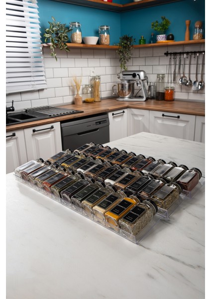 36'lı Şeffaf Pleksi Standlı Cam Baharatlık Seti Kapaklı Etiketli Baharatlık Takımı MH02SYH36 fiyatları